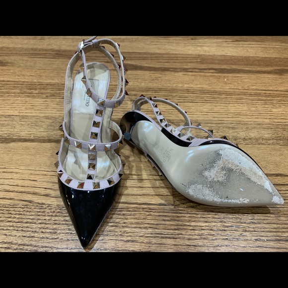 Valentino Rockstud Patent Black Nude Poudre Pump - Picture 3 of 7